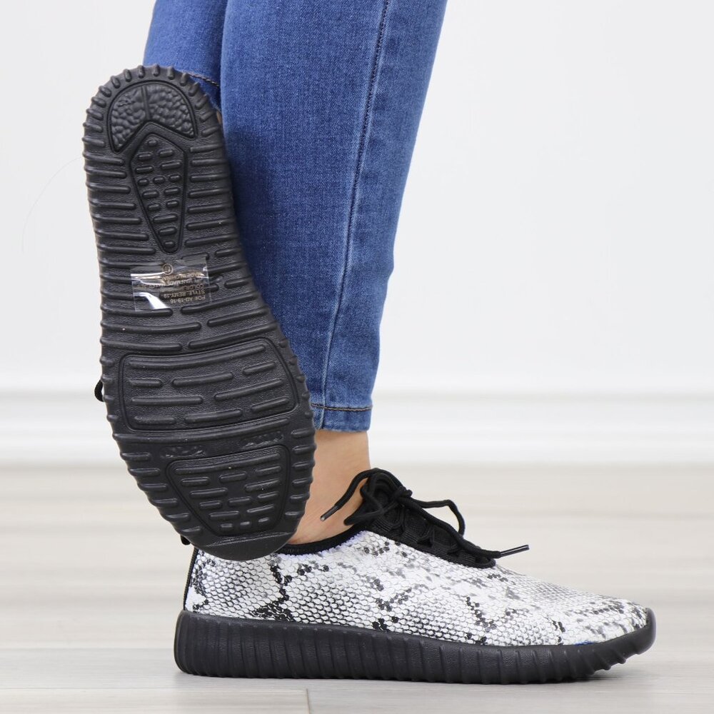 Snake Skin Print Fashion Comfort Walking Sneakers Shoes - Picture 7 of 14